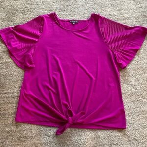 Adrienne Papelle fuchsia Tie-Front Flutter Sleeve Tee